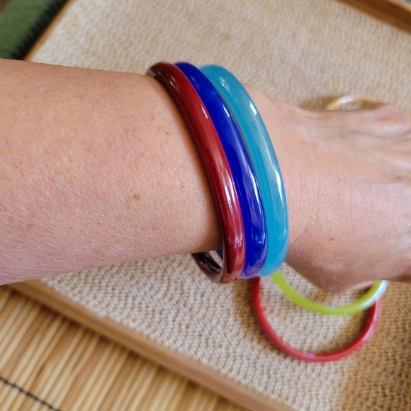 7- SOLID GLASS BANGLE SET MIX AND MATCH BRACELET BEACH - Picture 3 of 4